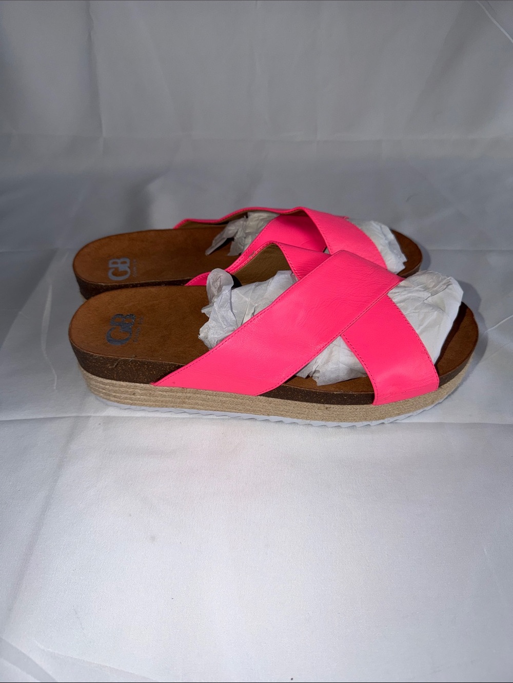 Gianni Bini Neon Hot Pink Leather Crisscross Platform Slide Sandals 10 Like New - Picture 2 of 5